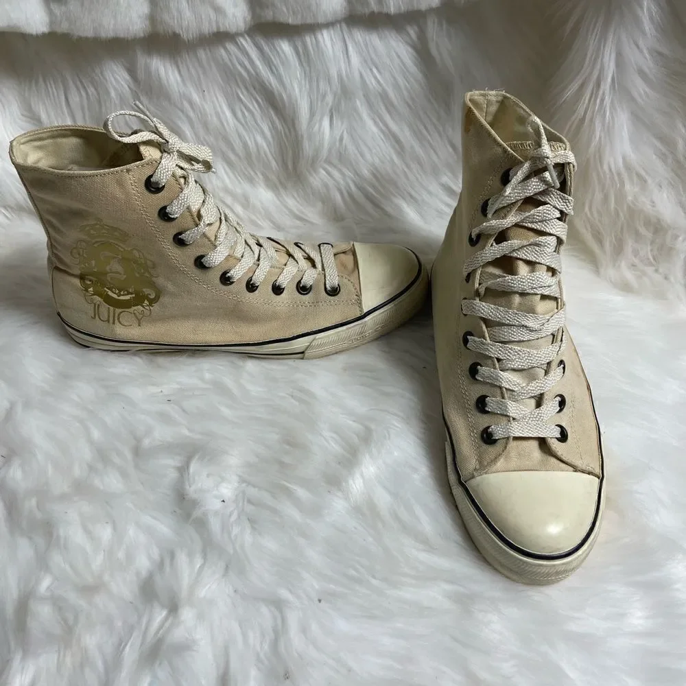Juicy couture beige and gold canvas lace up sneakers size10